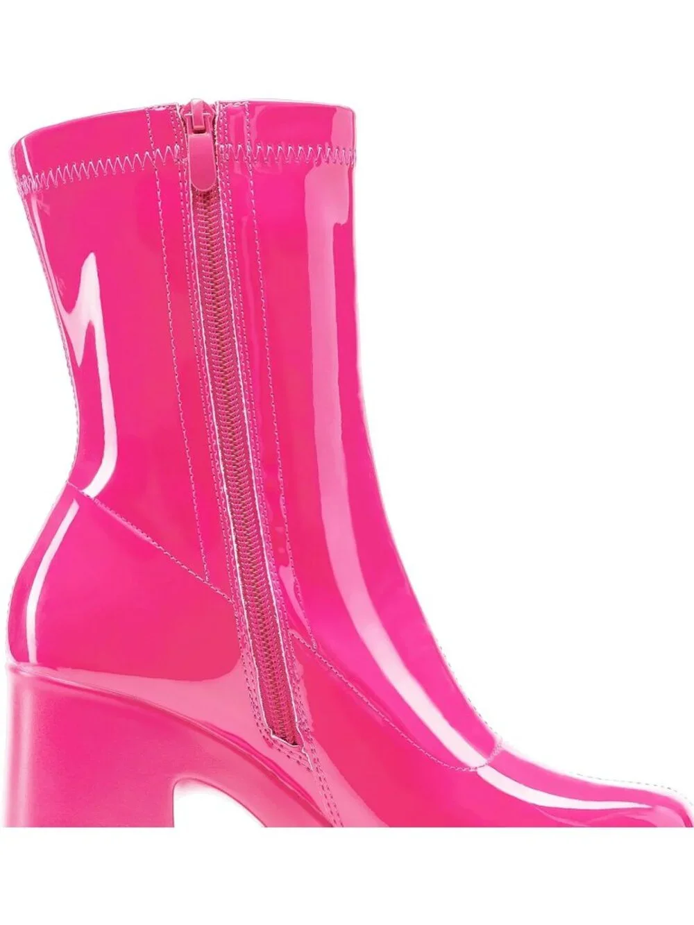 Dream Pairs Women's Hot Pink Pat Square Toe Gogo Chunky Block Heel Ankle Booties
